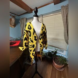 Yellow & black leopard print, open cardigan